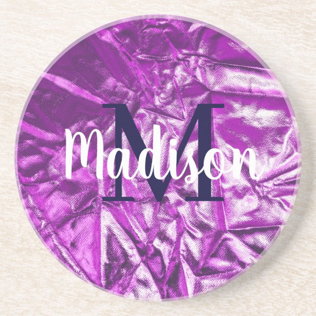 Dessous De Verre En Grès Monogramme personnalisé violet luxueux Personnalis (Devant)