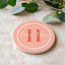 Dessous De Verre En Grès Monogramme rond élégant corail orange écriture scr