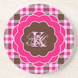 Dessous De Verre En Grès Monogramme rose Fille à paille