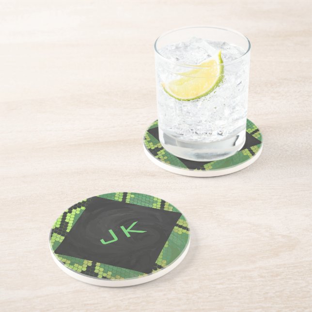 Dessous De Verre En Grès Monogramme Serpent vert et noir (Côté)