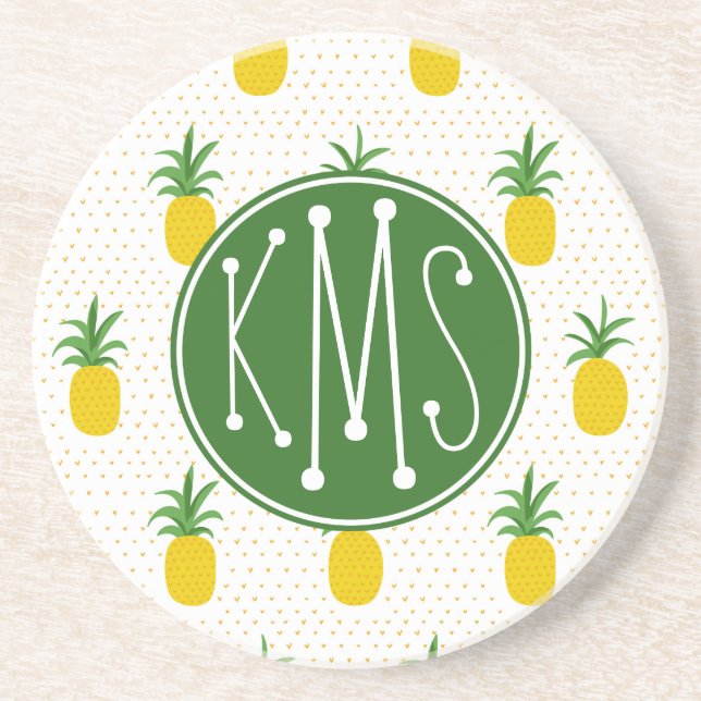 Dessous De Verre En Grès Monogramme tropical d'or des ananas | (Devant)