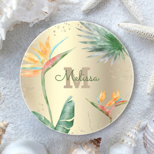 Dessous De Verre En Grès Monogramme Tropical Gold Foil Folial Foliage