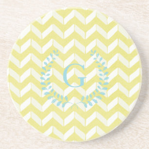 Dessous De Verre En Grès Monogramme turquoise jaune en pastel chic de