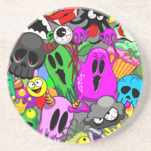 Dessous De Verre En Grès Monstres caractères mignons Motif d'Halloween