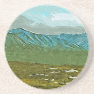 Dessous De Verre En Grès Montagnes et rivières de Denali Abstrait