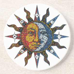 Dessous De Verre En Grès Mosaïque céleste Sun et lune