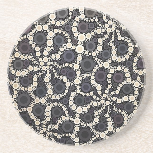 Dessous De Verre En Grès Mosaïque Pétales Fleur Noir Tan Brown (Devant)