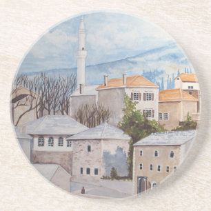 Dessous De Verre En Grès Mostar, Bosnie - Peinture des paysages urbains acr