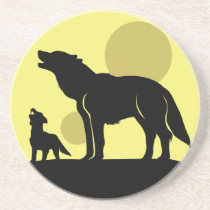 Dessous De Verre En Grès Mother and Wolf Pup