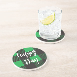 Dessous De Verre En Grès Motif à carreaux verts Joyeux Jour