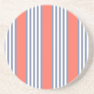 Dessous De Verre En Grès Motif à cinq bandes bleu-gris avec corail vivant