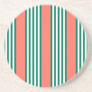 Dessous De Verre En Grès Motif à cinq bandes vert et blanc avec corail