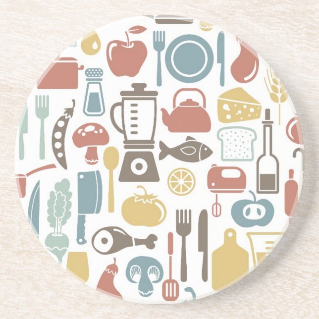 Dessous De Verre En Grès Motif avec des icônes de cuisine (Devant)