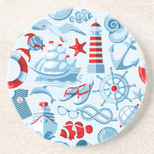 Dessous De Verre En Grès Motif blanc et bleu rouge nautique
