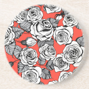 Dessous De Verre En Grès Motif blanc roses