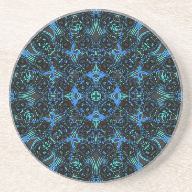 Dessous De Verre En Grès Motif Boho Black and Blue Diamond Chaînes (Devant)