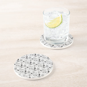 Dessous De Verre En Grès Motif cachemire noir et blanc – Élégante œuvre d'a