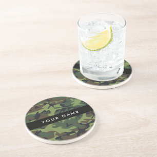 Dessous De Verre En Grès Motif Camouflage Vert, Votre nom, Personnaliser