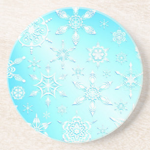 Dessous De Verre En Grès Motif Crystal Snowflakes