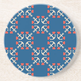 Dessous De Verre En Grès Motif d'Ancre et de coeur