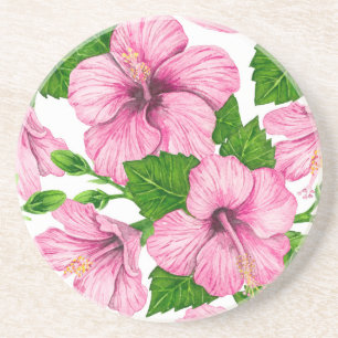 Dessous De Verre En Grès Motif d'aquarelle d'hibiscus rose