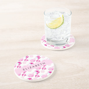 Dessous De Verre En Grès Motif De Baleines, Baleines Roses, Votre Nom