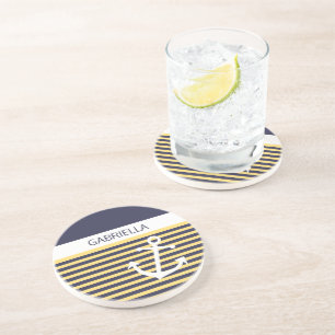 Dessous De Verre En Grès Motif de bande jaune d'été sur mesure Nautique ens
