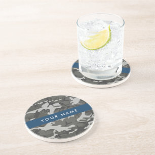 Dessous De Verre En Grès Motif de camouflage gris, Votre nom, Personnaliser