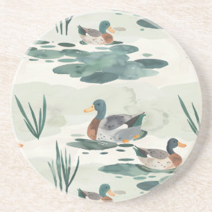Dessous De Verre En Grès Motif de canards d'aquarelle mignonne