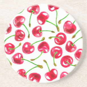 Dessous De Verre En Grès Motif de cerises d'aquarelle