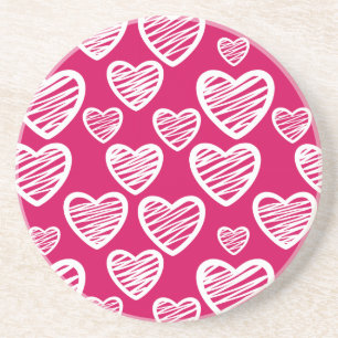 Dessous De Verre En Grès Motif de coeur Gras Rouge et Blanc Scribble