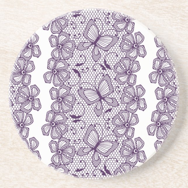 Dessous De Verre En Grès Motif de dentelle avec des papillons (Devant)