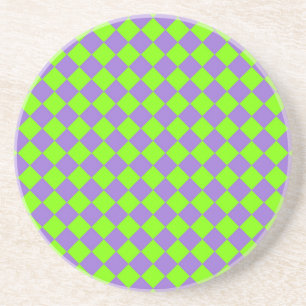 Dessous De Verre En Grès Motif de diamant Purple Green Checker