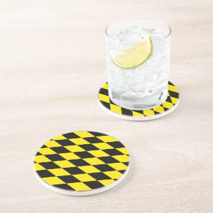 Dessous De Verre En Grès Motif de drapeau bavarois diamant noir et jaune