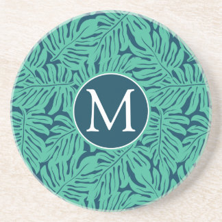 Dessous De Verre En Grès Motif de feuille tropicale Monstera | Monogramme