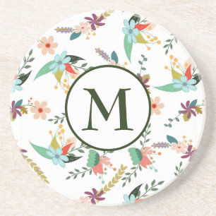 Dessous De Verre En Grès Motif de fleurs monogrammes