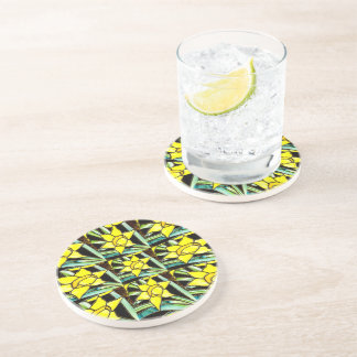 Dessous De Verre En Grès Motif de fleurs précieuses jaunes