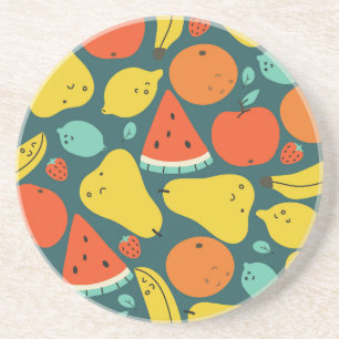 Dessous De Verre En Grès Motif de fruits tropicaux tiré à la main