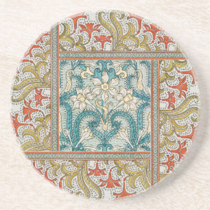 Dessous De Verre En Grès Motif de jonquille Art Nouveau vintage Verneuil