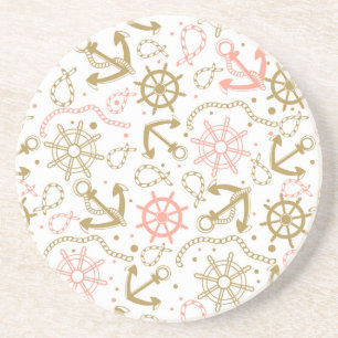 Dessous De Verre En Grès Motif de la Ancre d'or