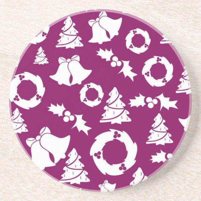 Dessous De Verre En Grès Motif de Noël pourpre (Devant)