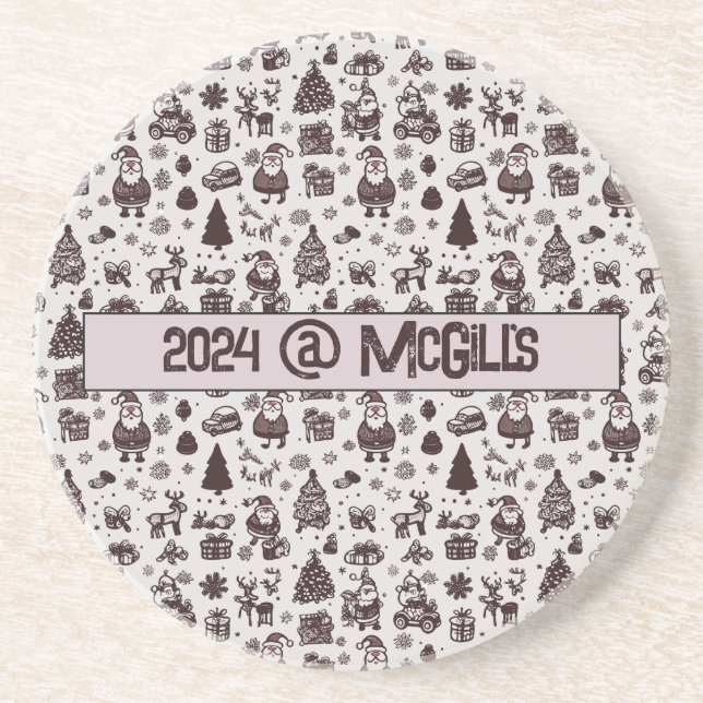 Dessous De Verre En Grès Motif de Noël Sepia personnalisable (Devant)