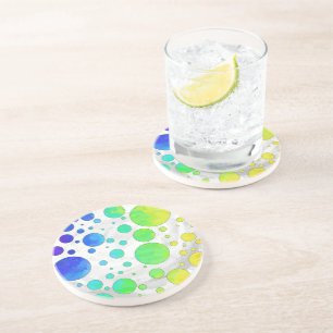 Dessous De Verre En Grès Motif de point Rainbow Icy Polka