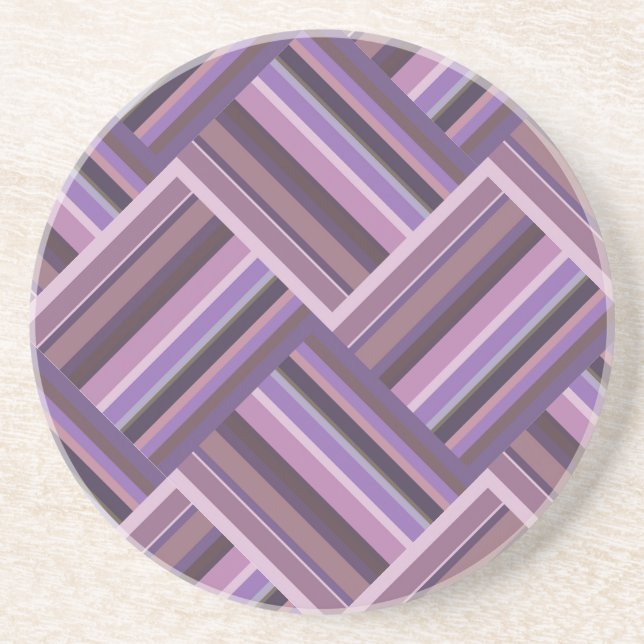 Dessous De Verre En Grès Motif de tissage diagonale rayures mauve (Devant)