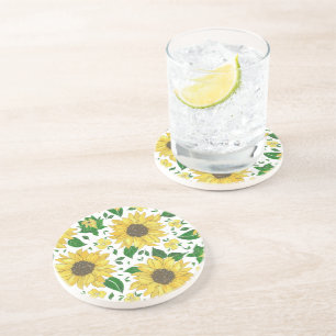 Dessous De Verre En Grès Motif de tournesol à l'aquarelle