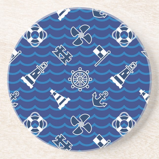 Dessous De Verre En Grès Motif de vagues nautique mignon (Devant)