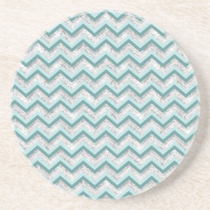 Dessous De Verre En Grès Motif de zigzag turquoise et en cristal