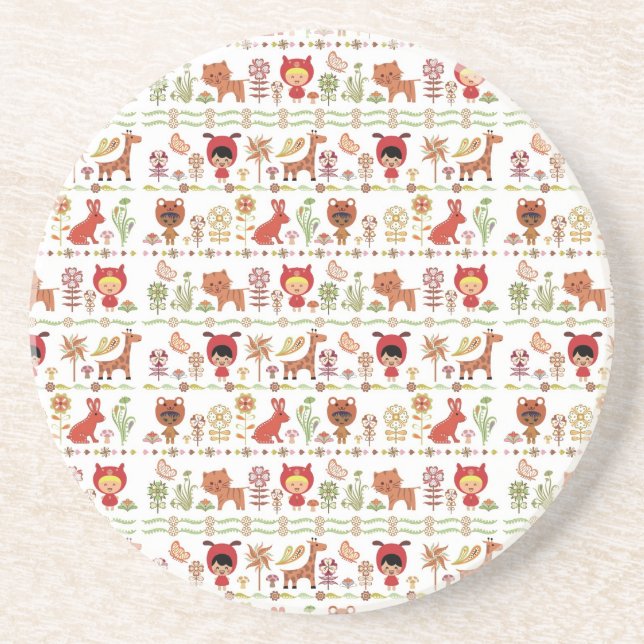 Dessous De Verre En Grès Motif d'enfant et d'animaux (Devant)