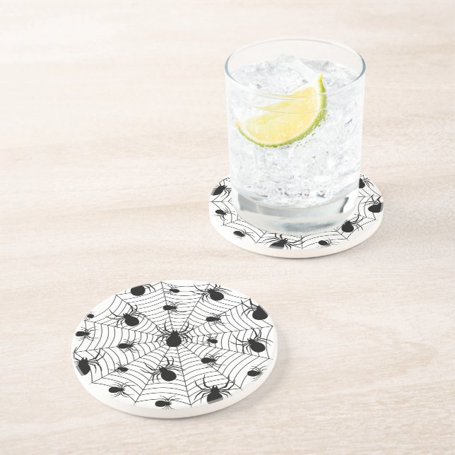 Dessous De Verre En Grès Motif d'Halloween Black White araignées (Côté)