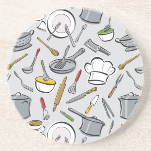 Dessous De Verre En Grès Motif d'outils de cuisine